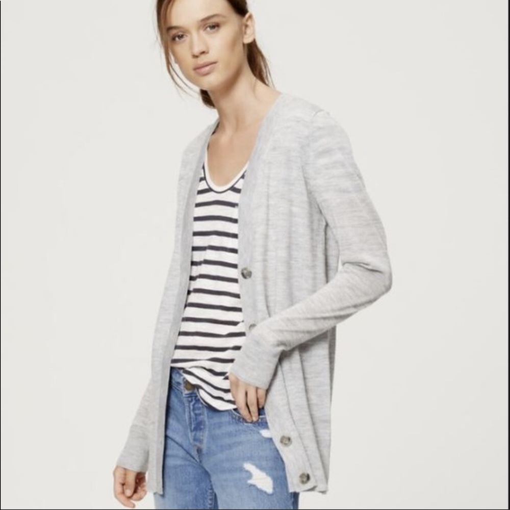 LOFT Boyfriend Button Front Sweater Cardigan